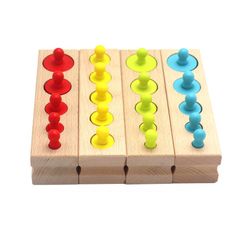 Baby Montessori Wooden Cylinder Socket Puzzles Toys Color Cognitive Matching Games Geometric Shape Educational Toy for Kids