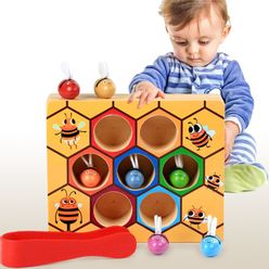 Wooden toy beehive game children's folder clips hardworking bee color cognitive early education toys for baby gifts
