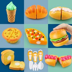 12pcs Children's Kitchen Toys Pretend Play Cutting Toy Fast Food Kit Miniature Hamburgers Bread Education Toy For kids gifts