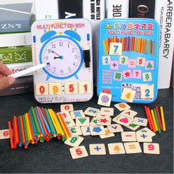 Baby Kids Learning Educational Toy Montessori Magnetic Iron Box Digital Clock Math Toy Number Counting Toy Wooden Stick Gifts