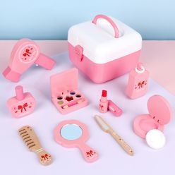 Girls Beauty Make Up Set Toys Pretend Play Toy Simulation Cosmetic Bag Wooden Makeup Play House Toy Children Birthday Gifts