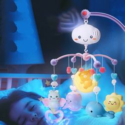 Crib Remote Mobiles Spiral Rattles Music Educational Toys Rotating Bed Bell Nightlight Rotation Carousel Cots 0-18M Baby
