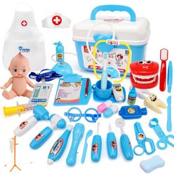 Suitcases Kids Toys Doctor Set Baby Medical Kit Cosplay Dentist Nurse Simulation Medicine Box with Doll Costume Stethoscope Gift