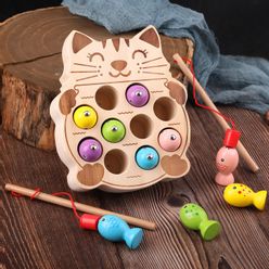 Wooden Montessori Toys Magnet Fishing Game Fishing Toy Wood Puzzle Early Educational Math Toys for Children Gift