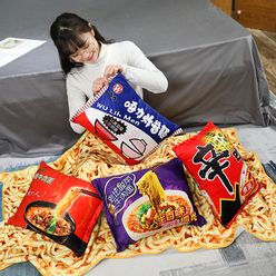 Kawaii Blanket Simulation Instant Noodles Plush Pillow with Blanket Stuffed Beef Fried Noodles Gifts Plush Pillow Food Plush Toy