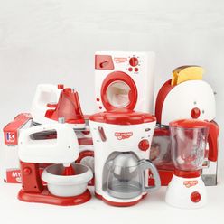 Household Appliances Kids Kitchen Toy Set Blender Children Toaster Vacuum Cleaner Cooker Educational Kitchen Toys For Girls