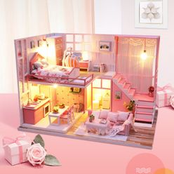 Wooden Toy Dollhouse Kits DIY Doll Houses Miniature with Doll House Furniture Girl's Toys Gift Best Collection