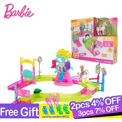 New Toy Barbie Doll White Horse Princess Carnival Fireworks Mini Race Track Playset Family Baby Girl Toys Fun House for Birthday