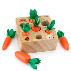 Wooden Toys Carrot Shape Matching Size Cognition Montessori Educational Toy Baby Montessori Toy Set Pulling  Wooden Toys baby