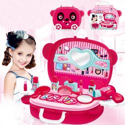 Children Pretend Play Makeup Set Box Princess Beauty Make Up Toys Girls Cosmetics Simulational Hairdressing Travel Suitcase Toy