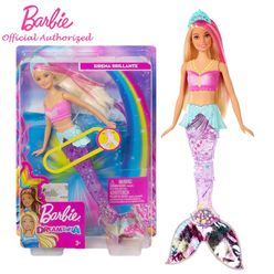Barbie Girl Dreamtopia Series Sparkle Lights Mermaid Fish Princess Doll Waterproof Toy Beautiful Girl For Kid's Birthday Gift