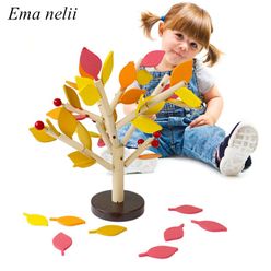Wooden Assembled Tree Leaf Building Blocks Interactive Game Interconnecting Toy Kids Montessori Educational Toys for Children
