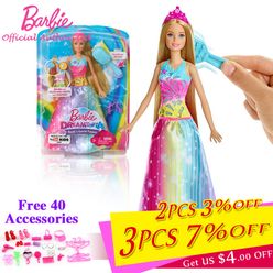 Barbie Rainbow Long Hair Princess Toys Doll Pretty Girl Barbie Brush'n Sparkle Princess Dolls Linda boneca For Girl's Gift FRB12