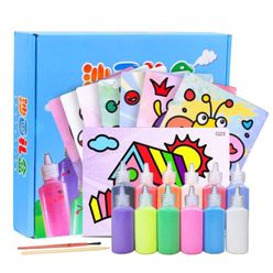 24Pcs/lot Kids DIY Sand Painting Toy for Children Drawing Board Sets BubbleSand Handmade Picture Paper Craft Sand Draw Art