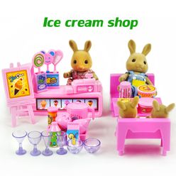 Little bear rabbit toy furniture 1/12 rabbit forest animal family ice cream shop set DIY set children's birthday toy gift