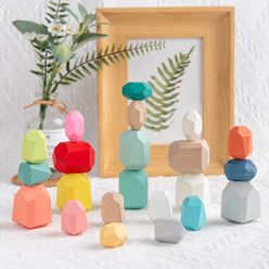 Children Wooden Colored Stone Jenga Building Block Educational Toy Creative Nordic Style Stacking Game Rainbow Wooden Toy Gift