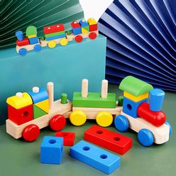 Baby Toys Montessori Toys Trailer Wooden Train Vehicle Blocks Geometry Colour Cognition Early Educational Toys For Children Gift