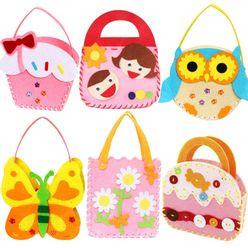 4pcs/Pack Non-Woven Fabric DIY Handbag Children Craft Toy Cartoon Animal Flower Handmade Sewing Bag Educational Toys Kids Gift