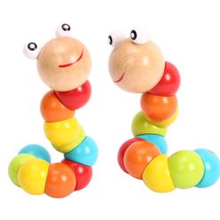 Hot Mulitcolor Cute Variety Twisted Caterpillar Wooden Toy Animal Color Learning Educational Puzzle Toys for Children Hand Games