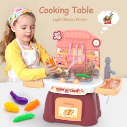 Kids Kitchen Toys Simulation Electric Cooking Educational Toys Music Kitchen Food Pretend Play Cutting Role Playing Girls Toys