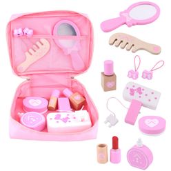 Children Wooden Beauty Makeup Toys Simulation Play House Toys Dresser Girl Princess Cosmetics Bag Set Girls Pretend Toy Gift