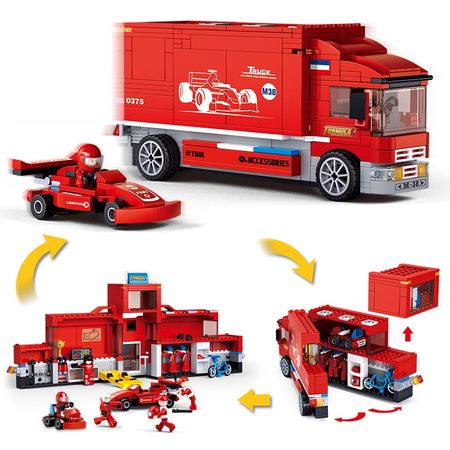 SLUBAN F1 Racing Transport Truck Car DIY Transporter Building Blocks Toys Kids Birthday Christmas Gift