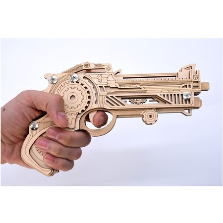 DIY 3D Gun with Rubber Band Bullet Wooden Gun Model Puzzle Game for Children Adult Handmade Wood Collection Toy Home Decor Gifts