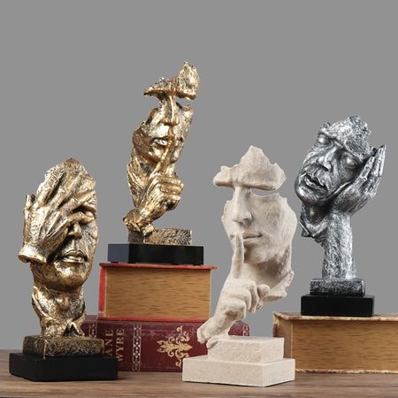 Abstract Sculpture Figurine Ornaments Silence Is Gold Office Home Desk Decoration Accessories Modern Art Resin Decoration Craft