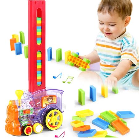 Automatic Laying Domino Brick Train Car Set Sound Light Kids Colorful Plastic Dominoes Blocks Game Toys Gift for Girl Boys