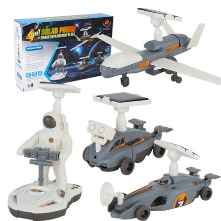 4 in 1 Solar Toy Puzzle DIY Assembled Astronaut UAV Space Vehicle Developmental toys Plastic Christmas Gfit foy kid