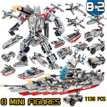 1136 PCS Children Deformation Robot & Warship Building Blocks Set Mini Figures Toys LegoINGlys Brick For Boys Educational Toys