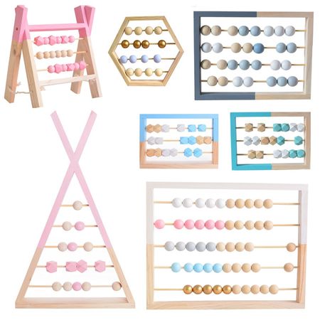 Nordic Style Natural Wooden Abacus with Beads Craft Baby Early Learning Educational Toys Scandinavian Style Child Room Decor
