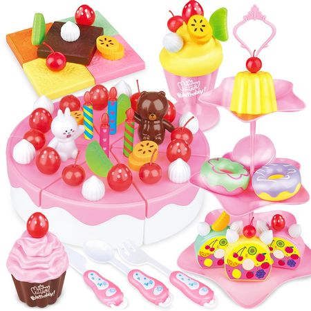 39-103Pcs Kid's Kitchen Toys DIY Fruit Cutting Birthday Cake Pretend Play Food Toys for Girls