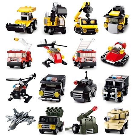 SLUBAN City Series Engineering vehicles Fire truck Construction mini Educational Building Blocks Toys Compatible With