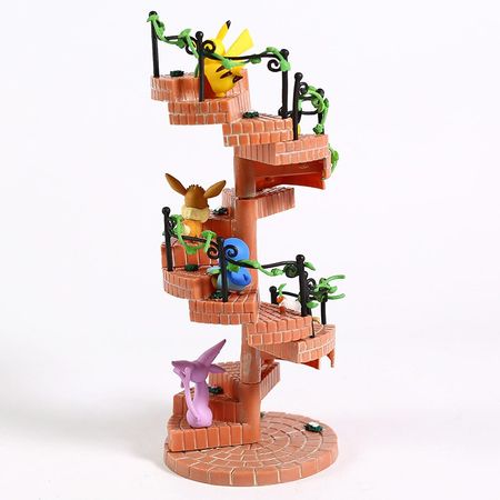Cute Eevee Pika Piplup Clefairy Espeon on Spiral Staircase Action Figure Toys Steps Figures Decoration Gifts for Kids 6pcs/set