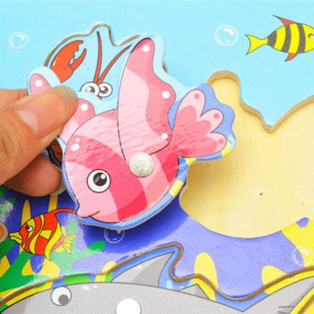 3D Wooden Magnetic Fishing Toys Educational Learning Fish Board Game Magnet Ocean Puzzle Jigsaw Outdoor Fun Toy Christmas Gift