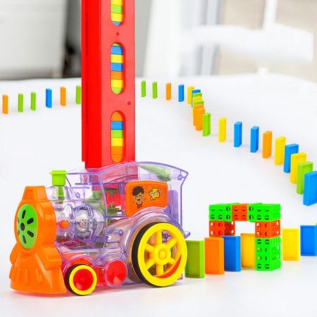 60pcs Electric Automatic Laying Domino Brick Train Set Rainbow Car Vehicle Light Model Dominoes Blocks Game Toys for Boy Kid