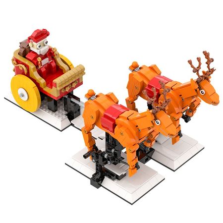 Christmas Set Santa Claus Sleigh MOC Reindeer Sled Ornament Building Blocks Santa Claus Figures Bricks Toys Gifts