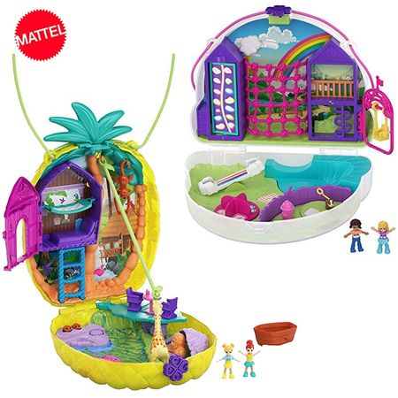 Original Polly Pocket Tropicool Pineapple Purse Party Box Surprise Birthday Hidden World Mini Scene Store Girls Toys Gift Dolls