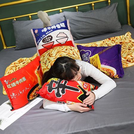 Simulation Instant Noodles Plush Pillow with Blanket Stuffed Beef Fried Noodles Gifts Plush Pillow Food Plush Toy for Children