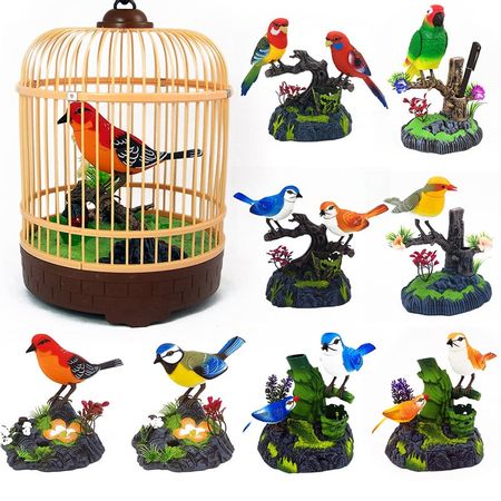 Electric Simulation Induction Bird Sound Voice Control Electric Bird Pet Toy Cage Birdcage Kids Toy Gift Garden Ornaments