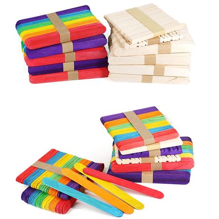50Pcs Colorful Wooden Popsicle Sticks Creative DIY Handmade Ice Cream Sticks Educational Wood Puzzle Toy Children Craft Supply