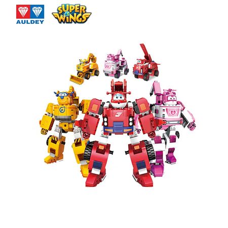 AULDEY Super Wings Small Particle Building Blocks JETT Deformation Fire Truck/DIZZY Rescue Vehicle/DONNIE Engineering Vehicle