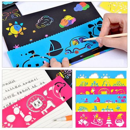 DIY Scratch Art Paper Magic Drawing Board Pad Toys Scratching Paper Graffiti Painting Stick Colorful Doodle Paint Kids Toy