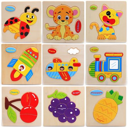 1pcs Colorful Kid Wooden Animals Cartoon Picture Puzzle Baby Educatinal Toys Newborn Early Education Toys