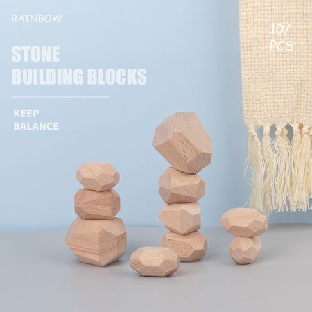16 Piece Nordic Style Stacking Wooden Stones Set Balancing Blocks Block Natural Wood Toy Open-ended Educational Montessori Toy