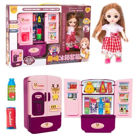 Children Simulation Double Refrigerator Kitchen Toy with Door Dolls Suits Pretend Role Play Fridge Toys Home Appliance Girl Gift
