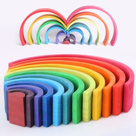 12 Pcs/lot Wooden Rainbow Toy Set Baby Rainbow Blocks Wooden Montessori Building Blocks Creative Rainbows Puzzle Educational Toy