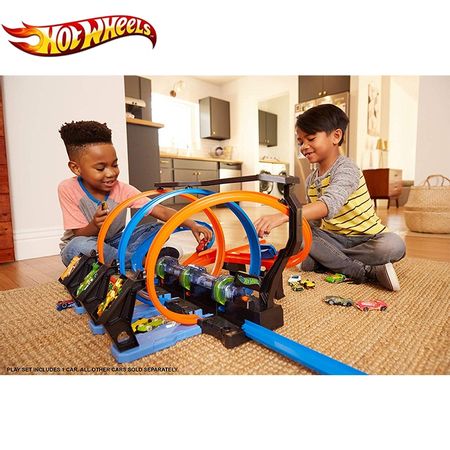 Hotwheels Kids Toys Sport Car Racing Track Corkscrew Crash Track Play Set 360 Degrees Ring Track FTB65 Original Box For Kid Gift