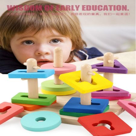 Wooden Toys for Kids Rotating Column Set Geometric Shape Pairing Game Early Educational Toy